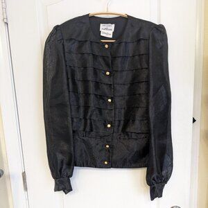 80's Vintage Anne Hobbs for Cattiva Elegant, Puff Sleeved Black Blouse, size 12